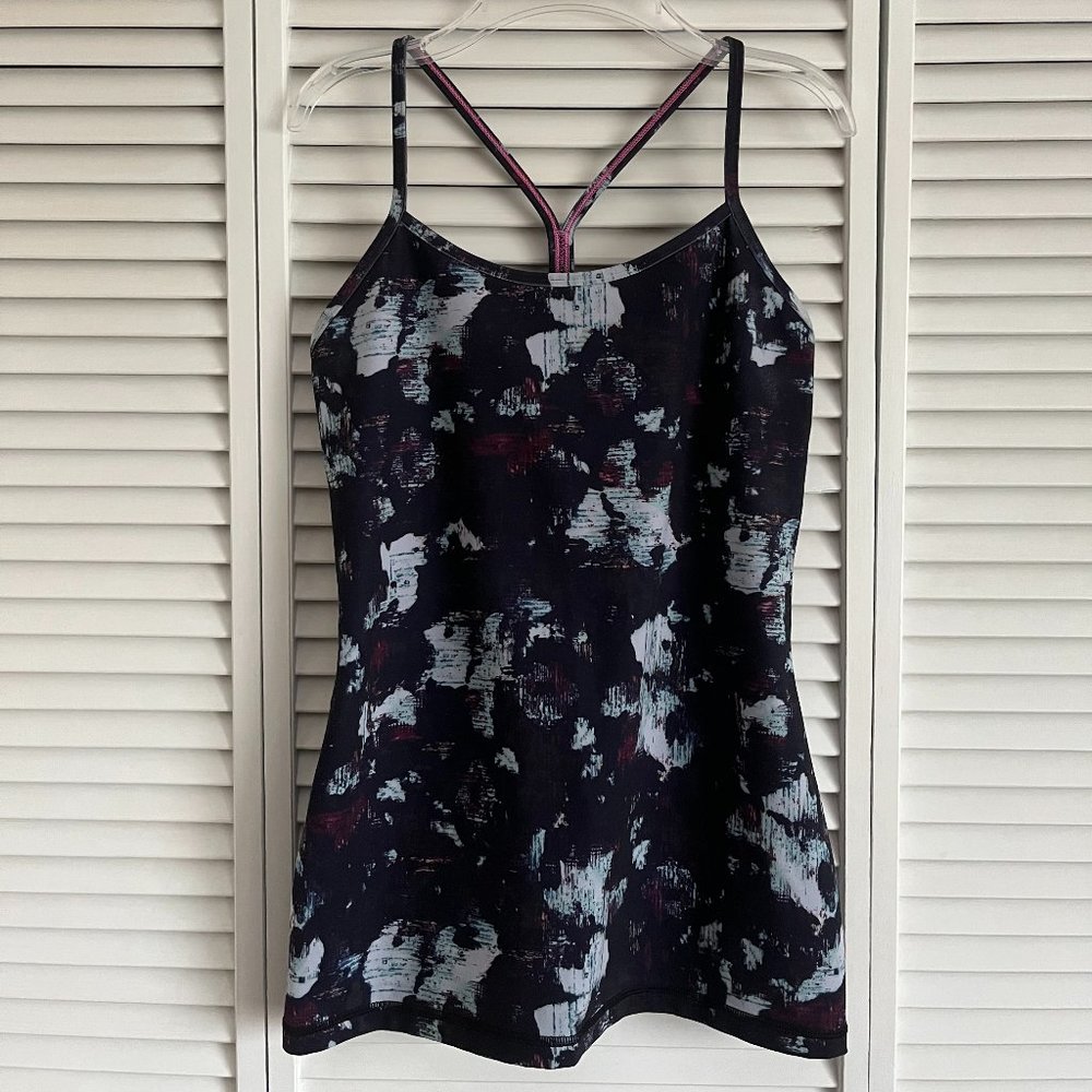 Lululemon Power Y Tank *Luon black, navy, purple & pink floral size 8 rare